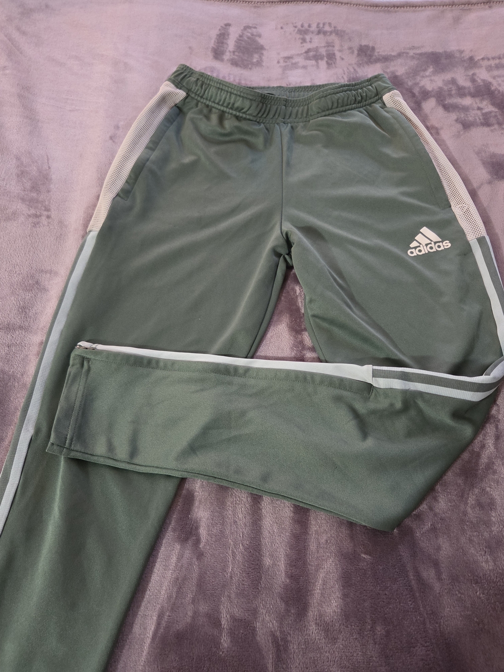 adidas Kids Green Joggers with Mint Side Stripes